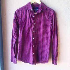 Gap Red & Blue Plaid Slim Fit Button-Down Shirt